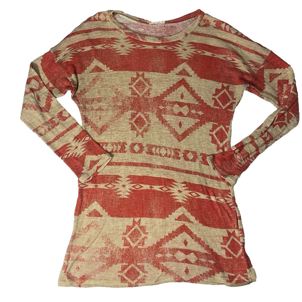 22nd By Binee Size Large Womens Thin Longsleeve Fall Aztec Print Blouse